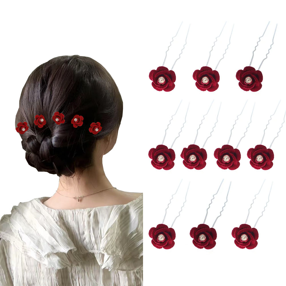 10Pcs 로즈 헤어 액세서리 웨딩 신부 머리핀 꽃 헤 - Supply Florist 리뷰 및 가격