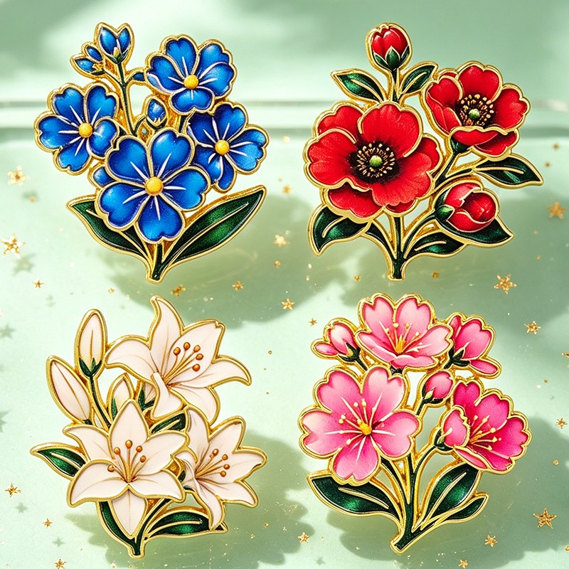 귀여운 빈티지 다채로운 꽃무늬 에나멜 핀 백합 벚꽃 양 - Supply Florist 리뷰 및 가격